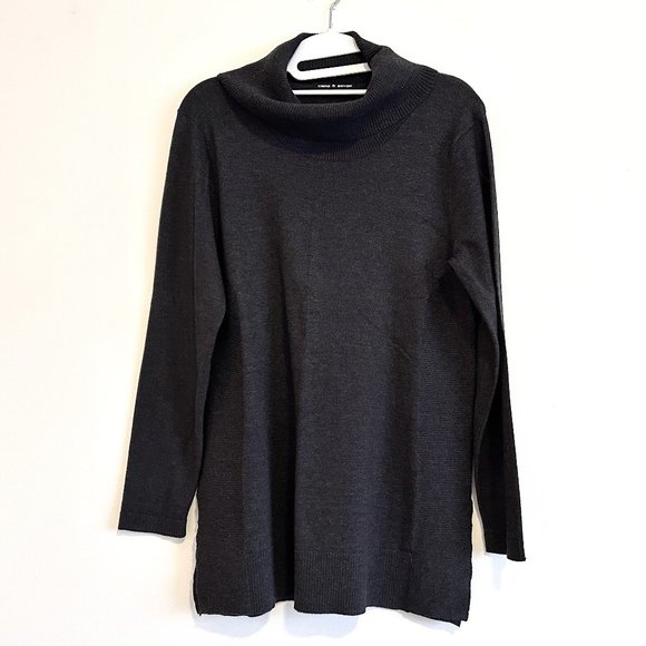 Cable & Gauge Dark Gray Cowl Neck Long Sweater - Picture 1 of 7